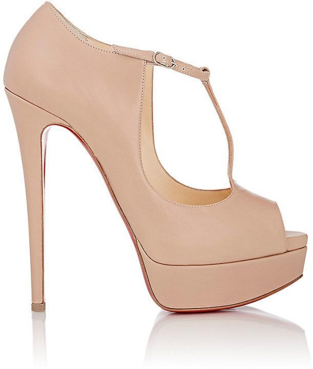Christian Louboutin NIB Altapoppins Nude Leather T-Strap Platform Pumps 39.5